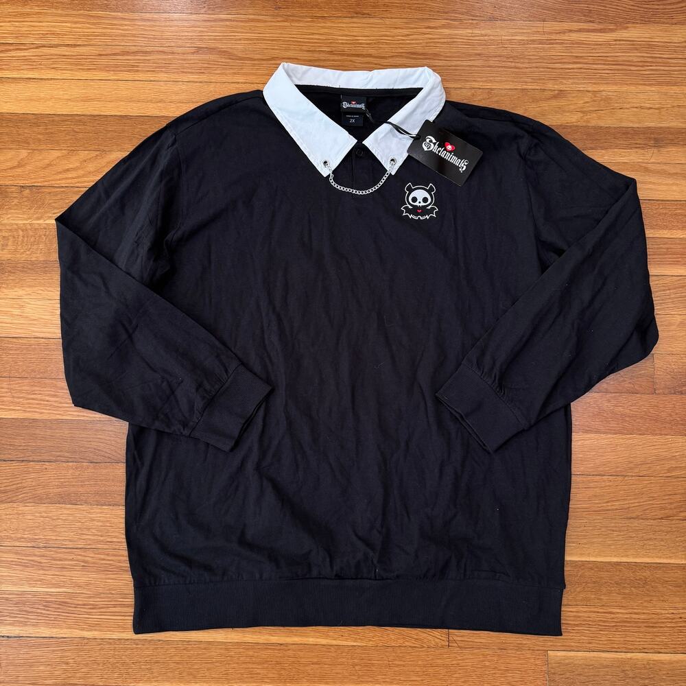Skelanimals Chain Polo Shirt Unisex XXL Diego The Bat Emo Goth Punk Black NWT